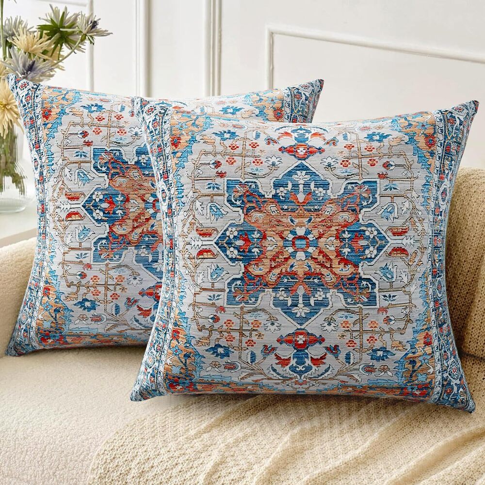 2378 Boho Throw Pillow Covers 24x24 inch Set of 2,Linen Bohemia Carpet